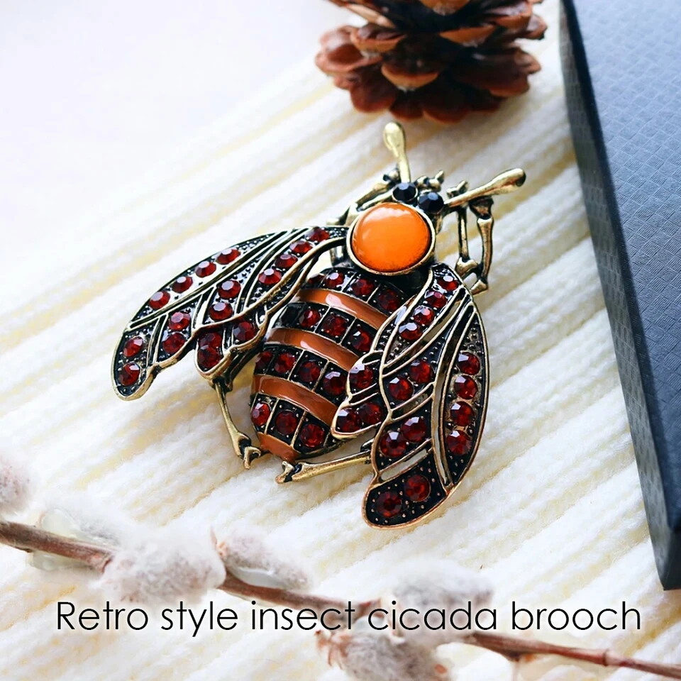 Оптовая Продажа Винтаж пчела форма Цикада Броши Булавки для женщин Кристалл
