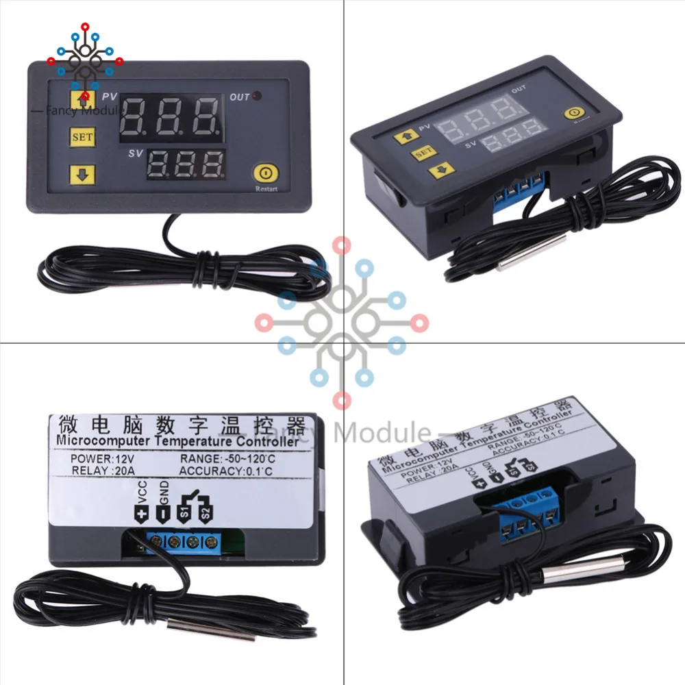 12V 20A Мини цифровой Температура Термостат Регулятор красный и синий светодиодный Дисплей зонд Сенсор W3230 0,1 Цельсия accurac