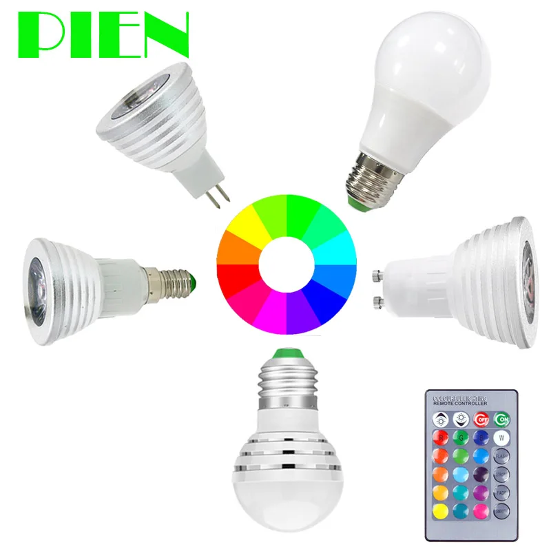 E27 E14 GU10 RGB светодиодный ная лампа MR16 3 Вт 5 Bombillas с регулируемой яркостью освещения