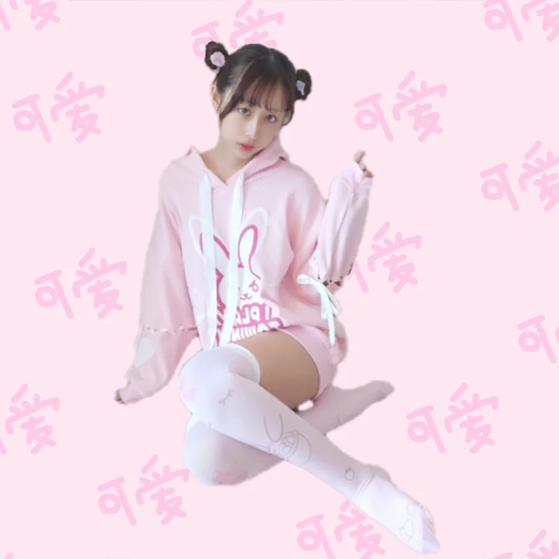 Weak pink Аниме чулки для косплея мягкие японские игрушки Кролик Прекрасный Клубника бумага гольфы гетры Лолита - Цвет: Weak pink