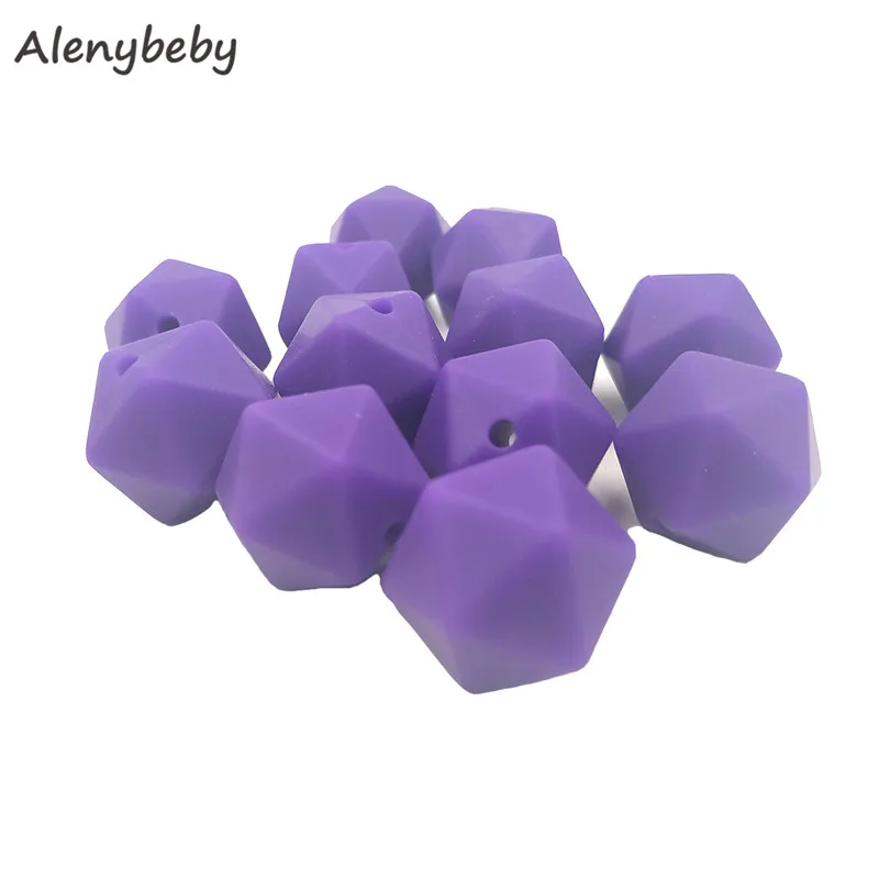 Classic purple 50pc 17mm Silicone Teether Beads Safe Icosahedron Shaped Candy Mix Color Teething Silicone Bead Toy BPA Free DIY Necklace Making - Цвет: Classic purple