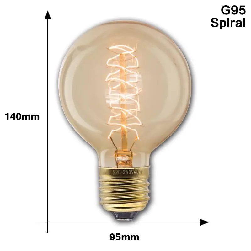 G95 Spiral Ретро Edison led светильник лампочка E27 220 В 40 Вт A19 ST64 G80 G95 G125 T10 T45 T185 ампулы Винтаж лампа накаливания Эдисона - Цвет: G95 Spiral