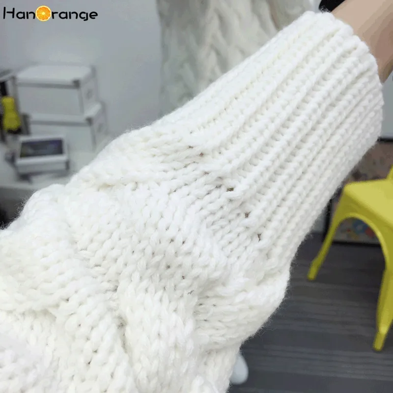 HanOrange осень зима корейский Водолазка толстый свободный твист длинный женский свитер белый/красный/черный