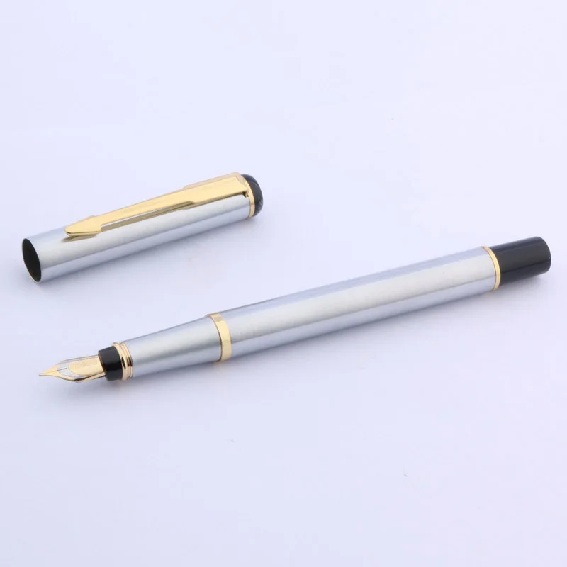 stainless steel BAOER 801 Классическая Ручка Металл Черный Нержавеющая сталь Золотой M Подарочная авторучка - Цвет: stainless steel
