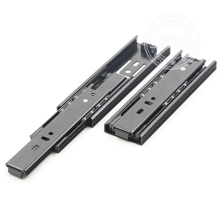 A Pair of Black Metal Quiet Ball Bearing Full Extension 3 Section Drawer Slide, Side Mount (10cm/4 Inch)