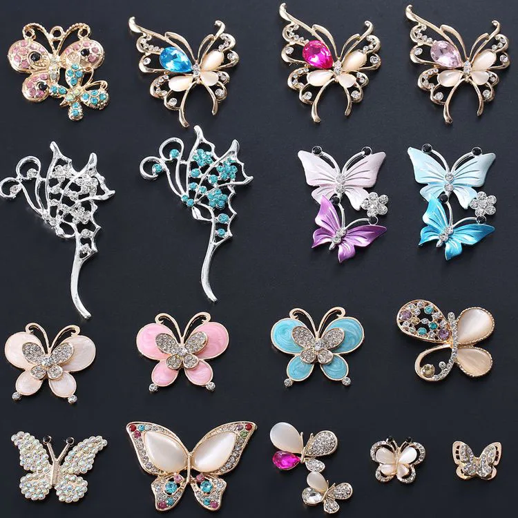 

2 Pcs Beautiful Rhinestone Butterfly Crystal Embellishments Charms For Diy Jewelry Making Hair Clips Accessories Materials