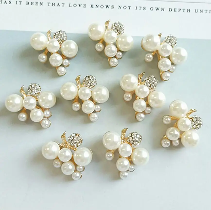 

50pcs 21*22mm Round Pearl Alloy Leaf Grape Flower Button Bead Frog For Kids Hair Ornament Scrapbooking Bride Headwear Accessory