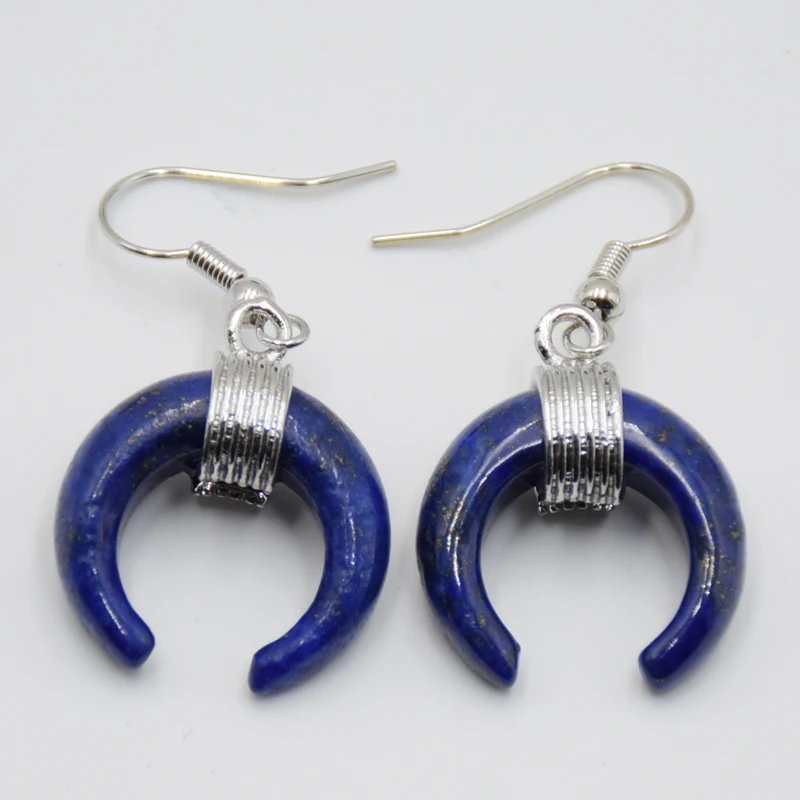 Серьги с полумесяцем серебристого цвета серьги Крючки натуральным аметистым