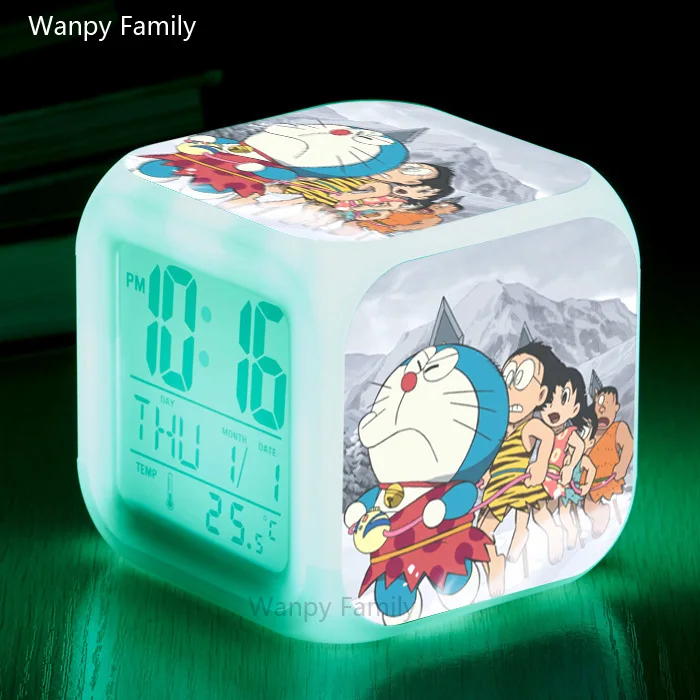 [Wanpy family] кашемировая Толстовка Doraemon, Будильник для детей, подарок на день рождения, прикроватные настольные часы, меняющие цвет, будильник - Цвет: Синий