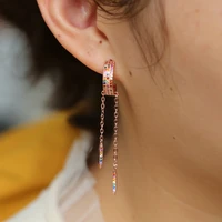 classic gold color colorful cz rainbow geometric drop charm earrings for women fashion gorgeous women jewelry
