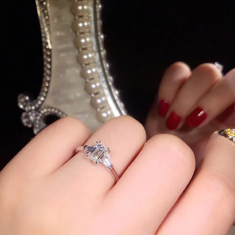 AU750 1ct Изумрудное кольцо Твердое 18 к белое золото DF цвет Moissanite кольцо боковое рубиновое обручальное кольцо лабораторный алмаз обручальное кольцо для женщин