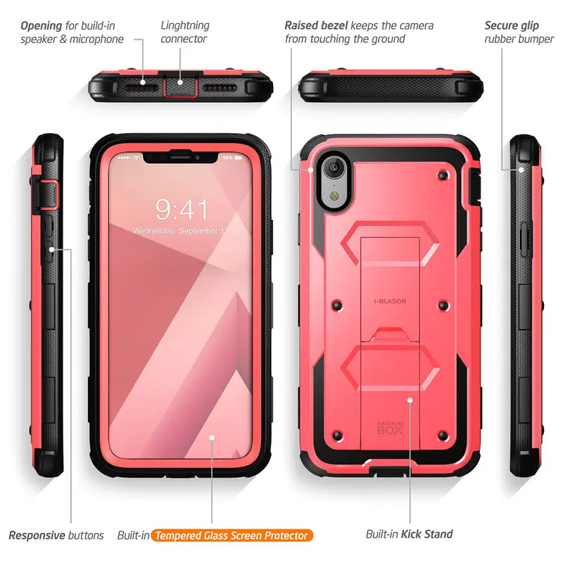 Чехол для iphone XR 6," i-Blason Armorbox полный корпус сверхмощный ударопрочный чехол с встроенной защитой экрана и подставкой
