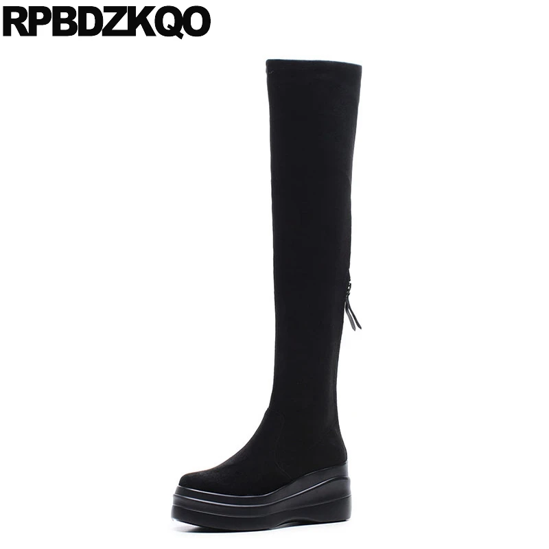 Over The Knee Muffin Gray High Long Slim Quality Suede Elevator Shoes Thigh Women Boots Platform Stretch 2021 New Ladies Chinese | Обувь