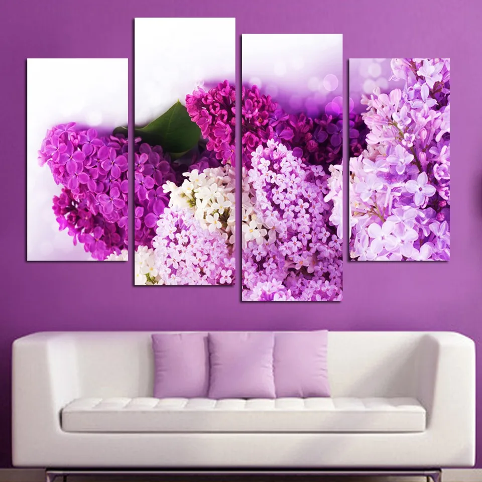 Рамка настенная живопись плакат мода 4 шт./компл. Lilacs HD Печатный холст модульные