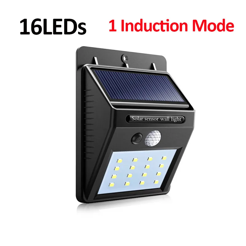 16LEDS 1Mode Наружные настенные лампы на солнечной батарее, садовый светильник, PIR датчик движения, светодиодный, водонепроницаемый, IP65 focos solares, светодиодный, para, наружный, Envio Gratis luces - Испускаемый цвет: 16LEDS 1Mode