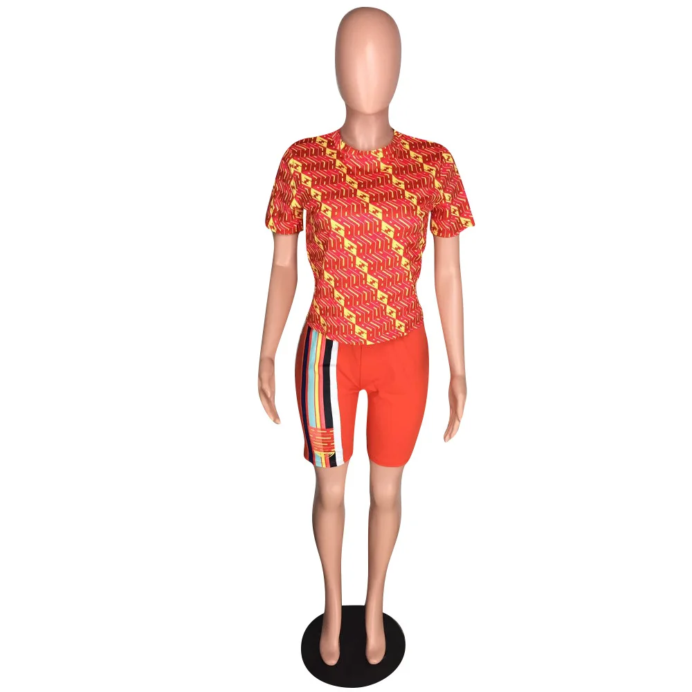 2019 женский летний волнистый клетчатый костюм в полоску футболка с коротким