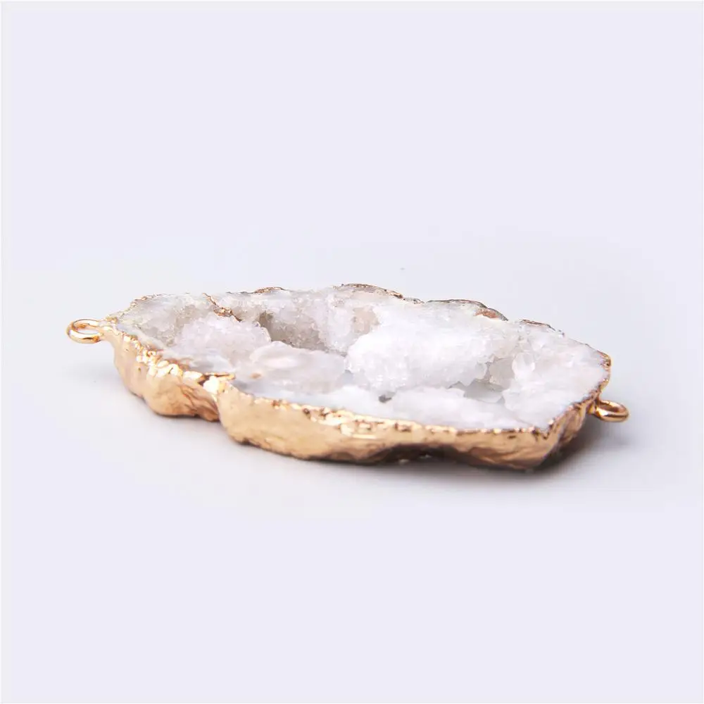 

Gold white Color Natural druzy Pendulum agates Druzy connector Drusy Crystal Pendant connector diy Inlay Natural Crystal druzys