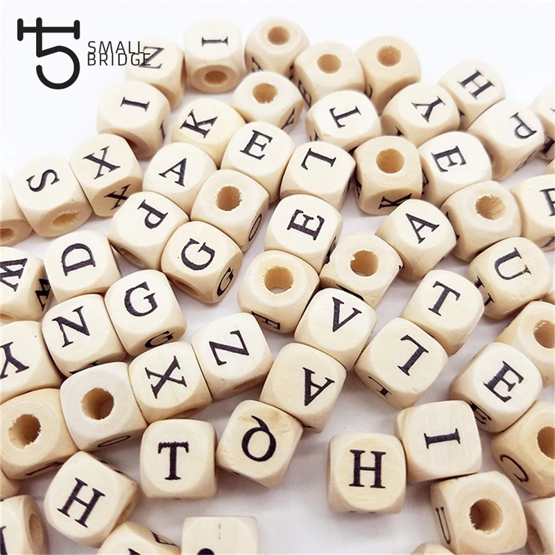 100 шт 8 мм натуральный цвет Алфавит квадратные деревянные бусины для детей Diy