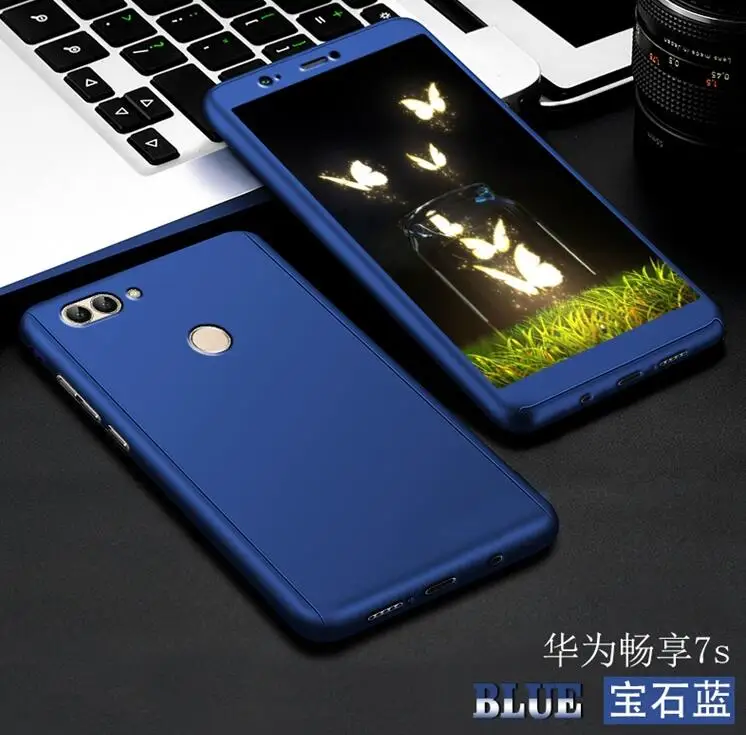360 чехол для huawei P Smart Cover чехол с закаленным стеклом для huawei P SMART FIG-LA1 LX1 LX2 LX3 - Цвет: Синий