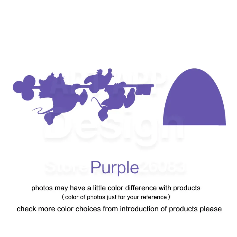 Purple Искусство Дизайн Золушка дом Декор виниловая мышь с ключом Наклейки на стены Съемные ПВХ домашнее украшение красочный стикер животных - Цвет: Purple