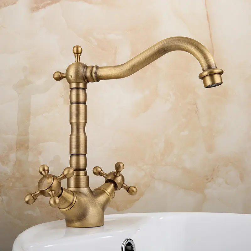 Смесители для раковины античный латунный Смеситель в ванной комнате двойная