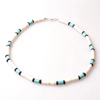 stone bead surfer necklace made from white black and blue beads for men tribal jewelry