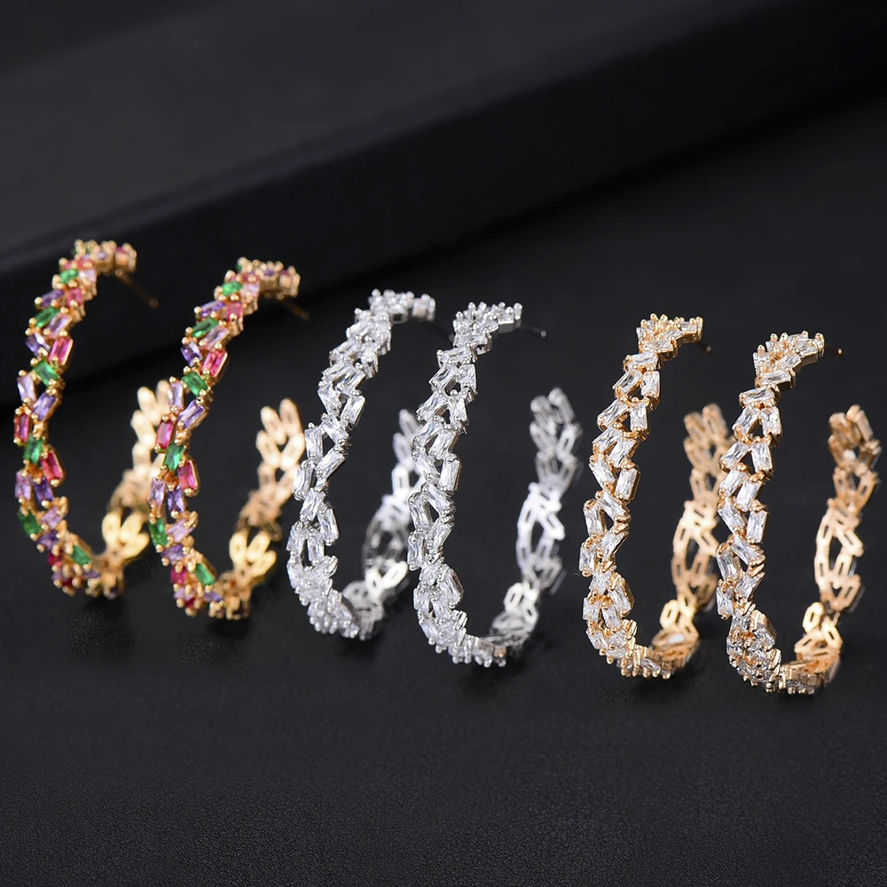 Женские круглые серьги кольца с фианитами в стиле ретро|Серьги-кольца| |