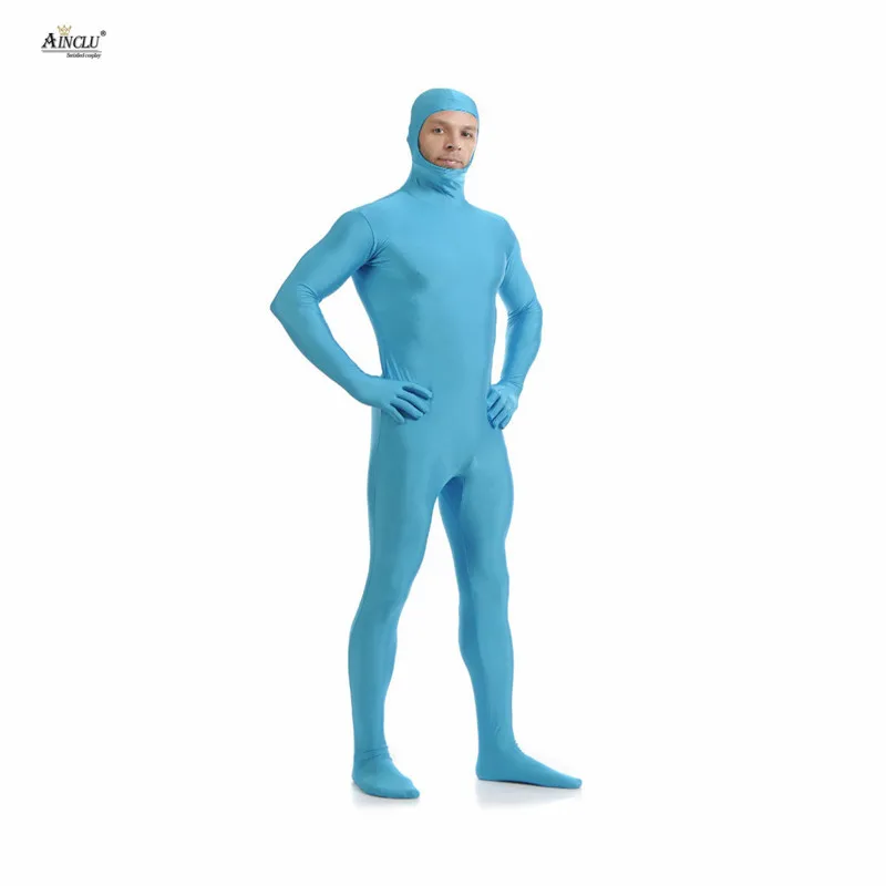 Ainclu мужской спандекс нейлон Zentai синее тело вторая кожа облегающий все включено