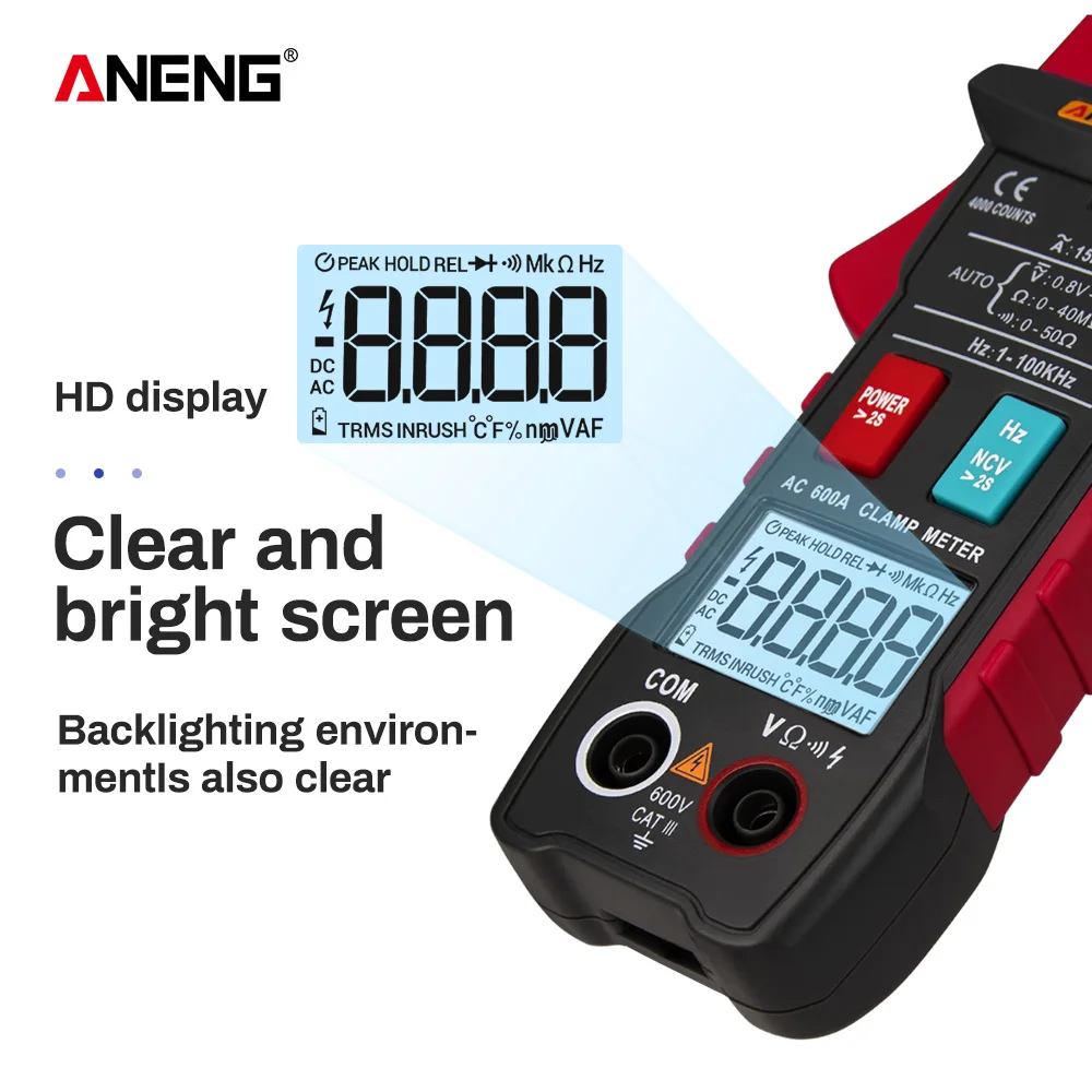 ANENG ST203 цифровой клещи мультиметр 4000 отсчетов True RMS мини Ампер DC/AC вольтметр 400 В