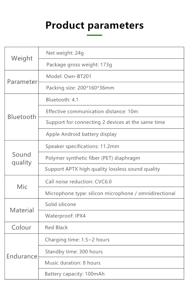 Own-BT201 беспроводные Bluetooth стереонаушники с шейным ремешком водонепроницаемые наушники для ушей спортивные наушники тяжелый бас длительное время ожидания Bluetooth 4,2
