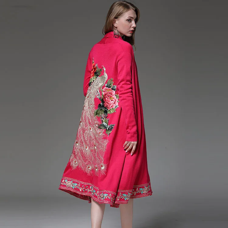 Высококачественный осенне зимний шерстяной Тренч для женщин винтажная вышивка