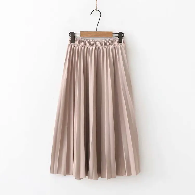 Женская плиссированная юбка Элегантная черная Однотонная миди с высокой талией