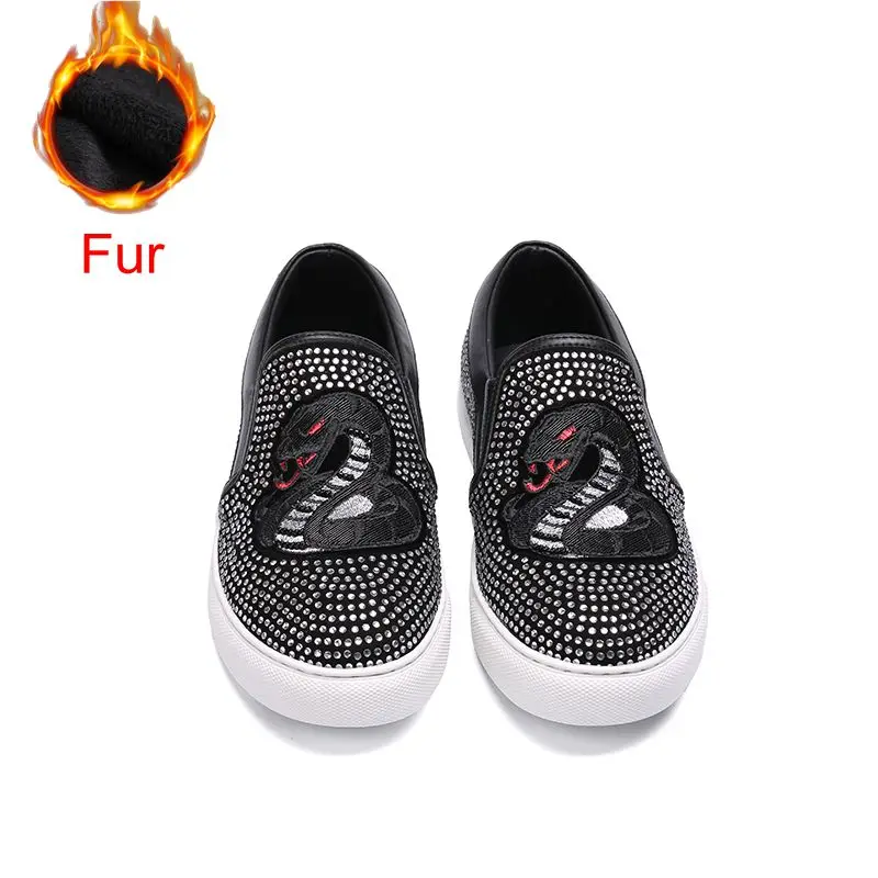 Fur Cobra Germuss/Роскошные брендовые модные мужские туфли со змеиным узором дизайнерские модные повседневные туфли на плоской подошве со стразами - Цвет: Fur Cobra