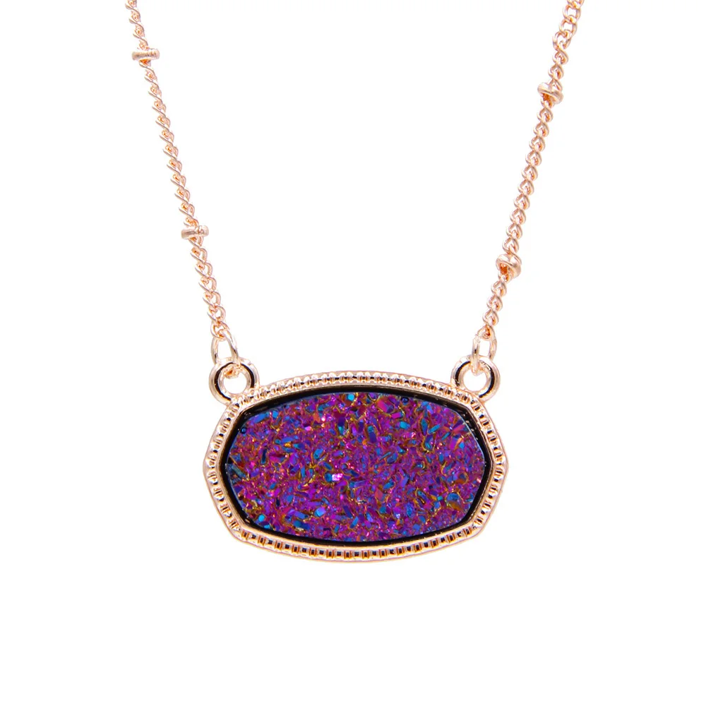 YJX030 розовая, золотая, овальная, Переливающаяся Druzy Подвеска Ожерелье шикарные ювелирные изделия из бутика