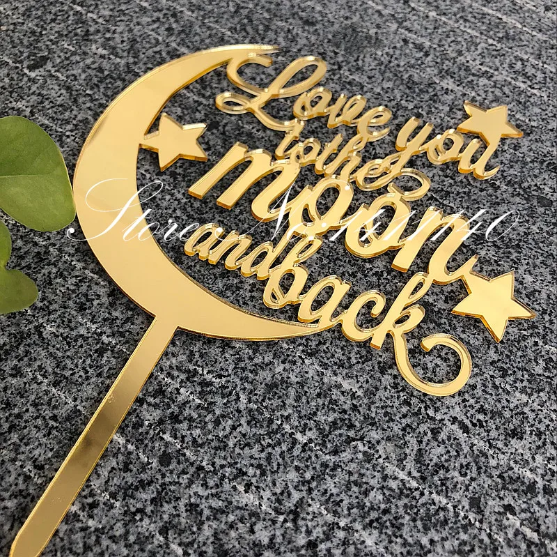 "Love you to the moon and back" Золотой Забавный свадебный торт Топпер торт стенд акриловый с бесплатной доставкой Свадебные украшения