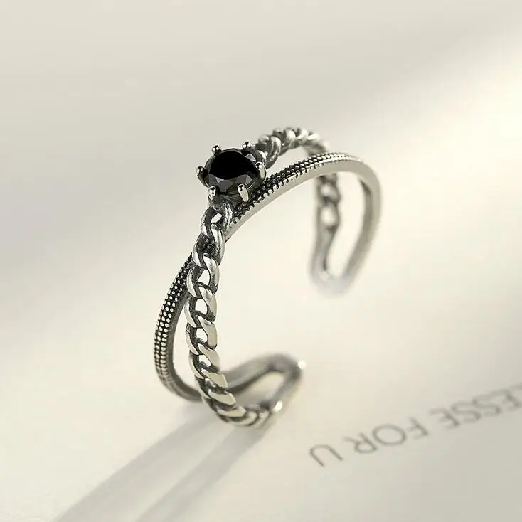 Женское Винтажное кольцо из тайского серебра 2019 пробы с черным Цирконом