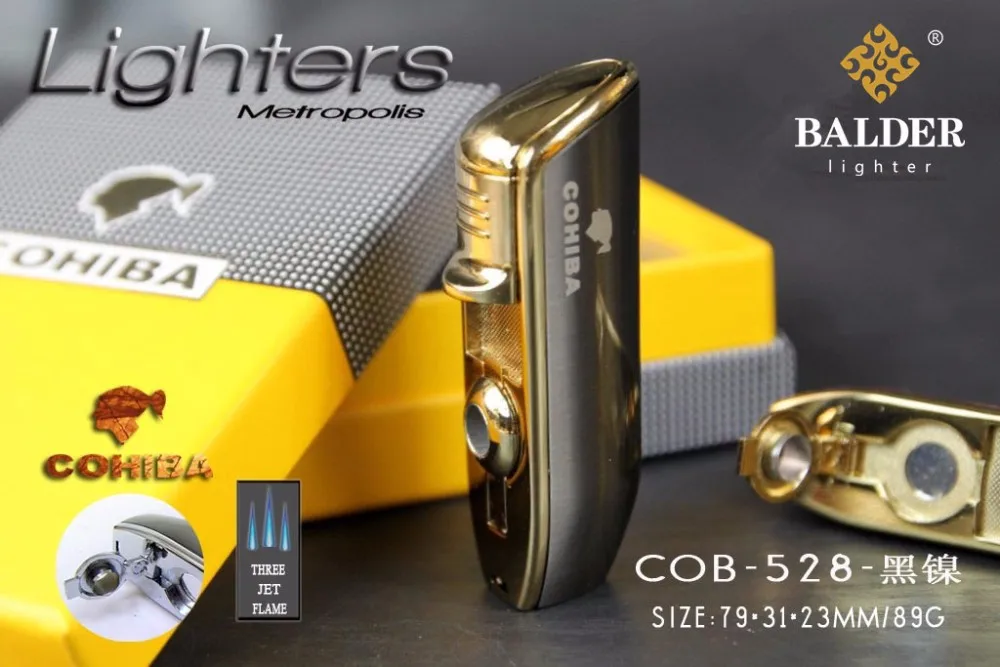COHIBA Аксессуары карманный качественный Металлический Змеиный рот Форма бутан газ ветрозащитный 3 фонарь струи пламени прикуривателя W удар