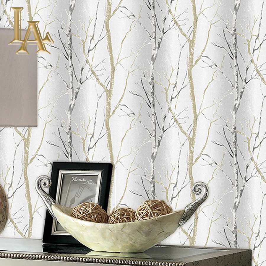 Имитация увядший фон белого цвета с принтом в виде березовых Деревьев стены