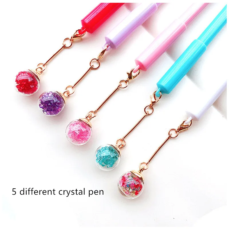 Crystal set 5 шт. мини стеклянный шар желаний гелевая ручка с подвеской набор кристалл алмаз звезда 0,5 мм черный цвет ручки для письма подарок школьные принадлежности F546 - Цвет: Crystal set