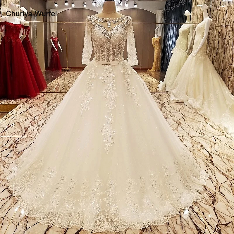 LS89644 платье люкспоследний белый элегантный кружевной длинный рукав серебристый вышитый бисером вырез с кружевами назад слоистые мантии венчания organza