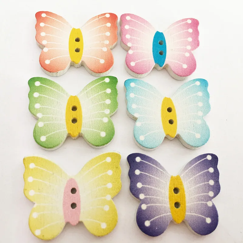 Милые деревянные пуговицы в стиле бабочки 50 шт./лот смешанные цвета 2 отверстия