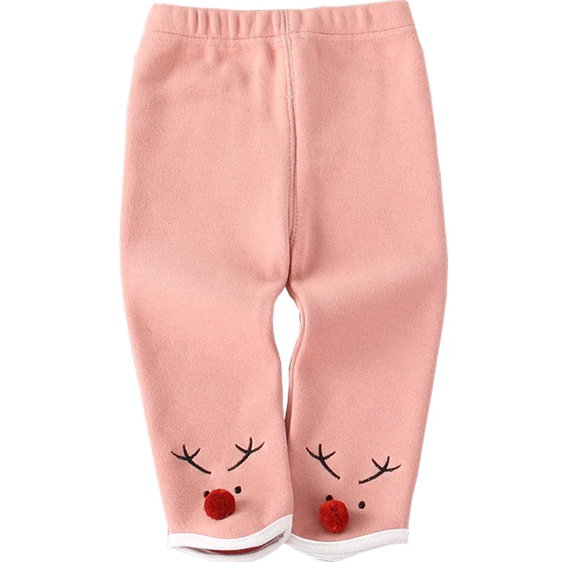 Зимние детские леггинсы с оленем флисовые плотные штаны для маленьких девочек