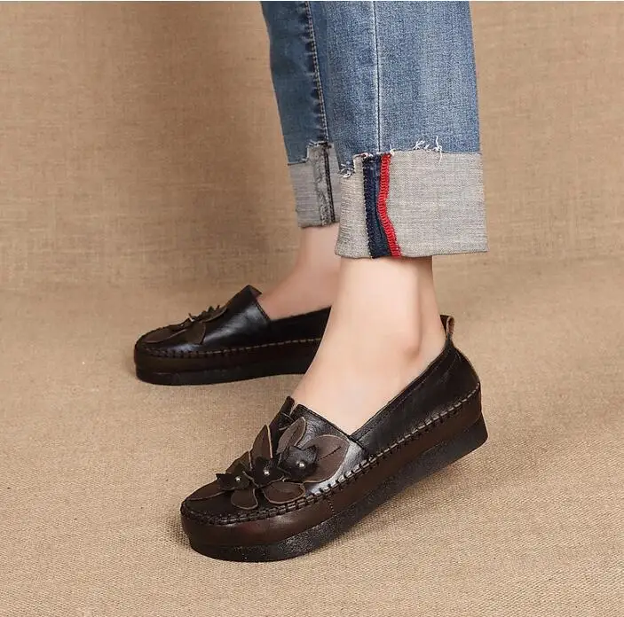 2019 г. новая женская обувь на мягкой рифленой подошве кожаная в стиле ретро лес k244 |