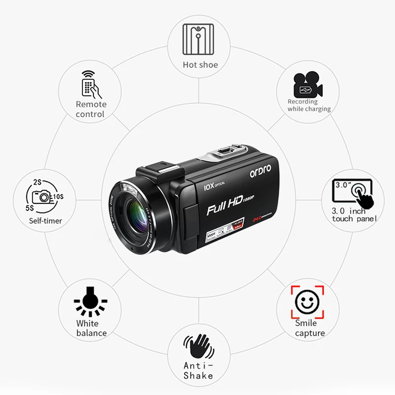 [Оригинальный уполномоченным] Ordro Z20 HDV FHD 1080 P 3 дюймов сенсорный Sceen 24MP 16X зум Камера