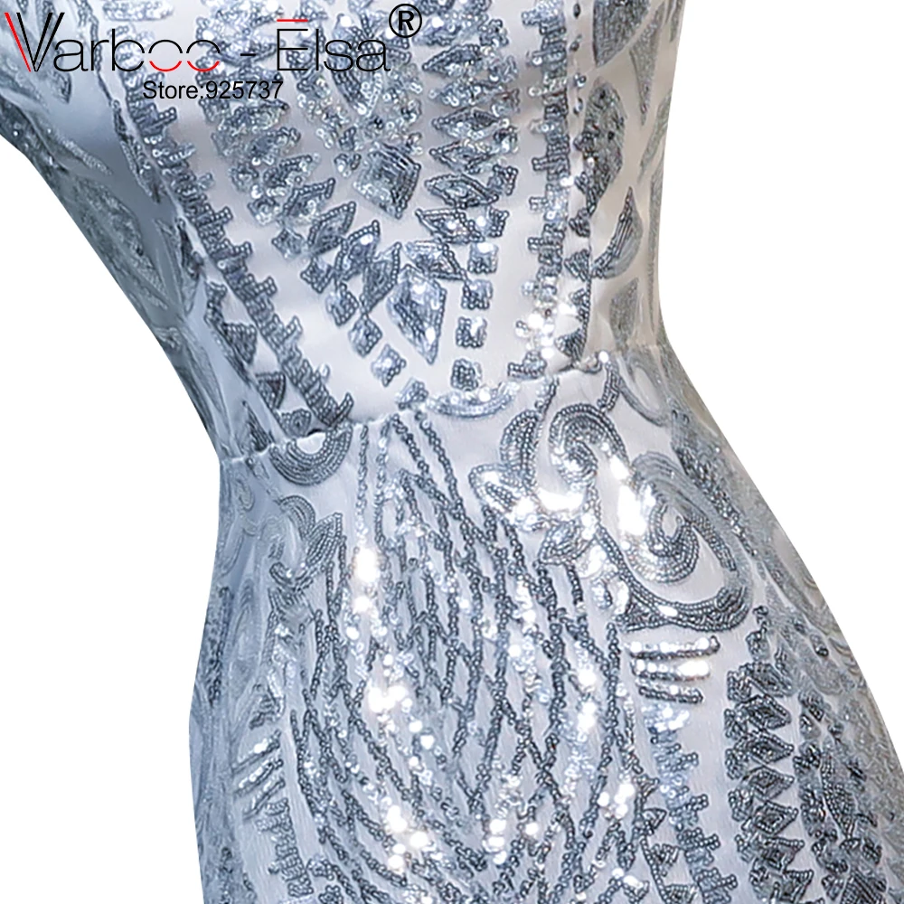 VARBOO_ELSA Sliver 2021 Prom Dresses Straight Short Sleeves Off The Shoulder Party Long Gown Evening Robe De Soiree | Свадьбы и