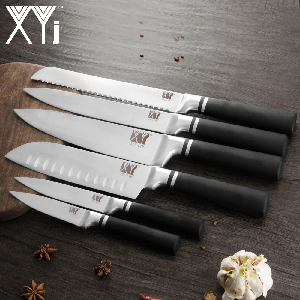 Набор кухонных ножей XYj из нержавеющей стали шеф повара с черной антипригарной