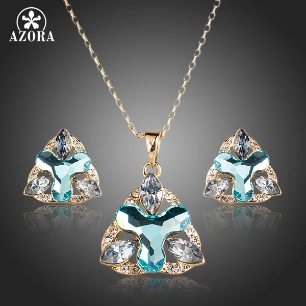 AZORA золотые синий Stellux австрийский хрусталь серьги гвоздики с цветочным