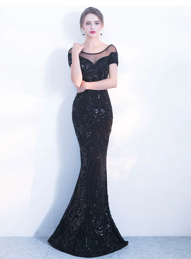 Женское платье с юбкой годе длинным рукавом и блестками | Свадьбы торжества