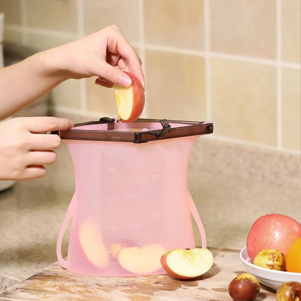 

6pcs/4pcs/1pc Foldable Reusable Silicone Food Storage Bag Container Vacuum Food Sealer Fresh Bags Kitchen Fridge Fresh Tools