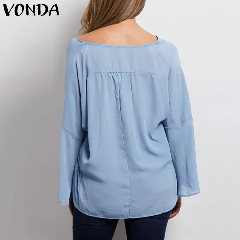 VONDA Maternity Летняя женская шифоновая рубашка для беременных с расклешенными рукавами и v-образным вырезом, Повседневная Свободная блузка для беременных, топы размера плюс